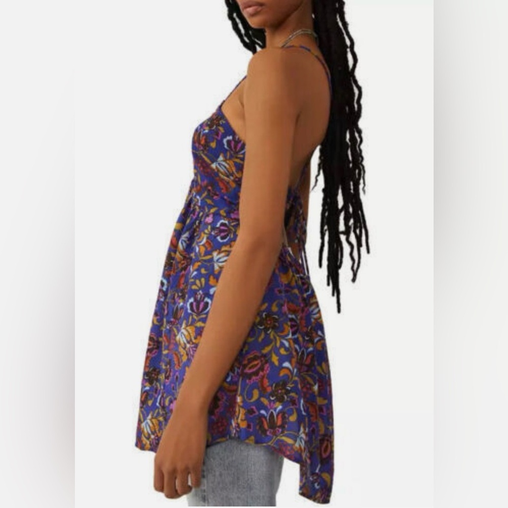 Free People Pixie Floral Print V-Neck Sleeveless Tie Open Back Tunic NWT size XL - Picture 4 of 9